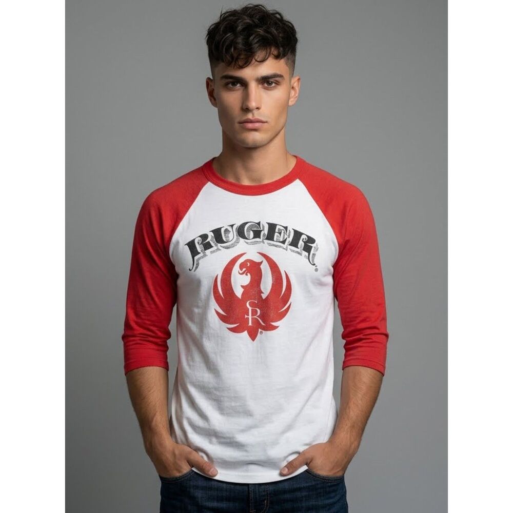 Vintage 80s RUGER Firearms Gun Raglan 3/4 sleeve T Shirt XL Single Stitch Red #2